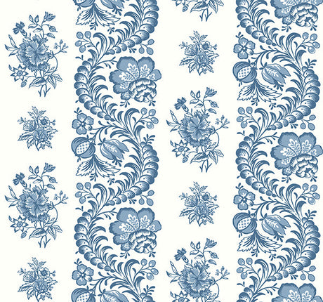 Beaumont Blue Floral Stripe Wallpaper roll and pattern - VP1302