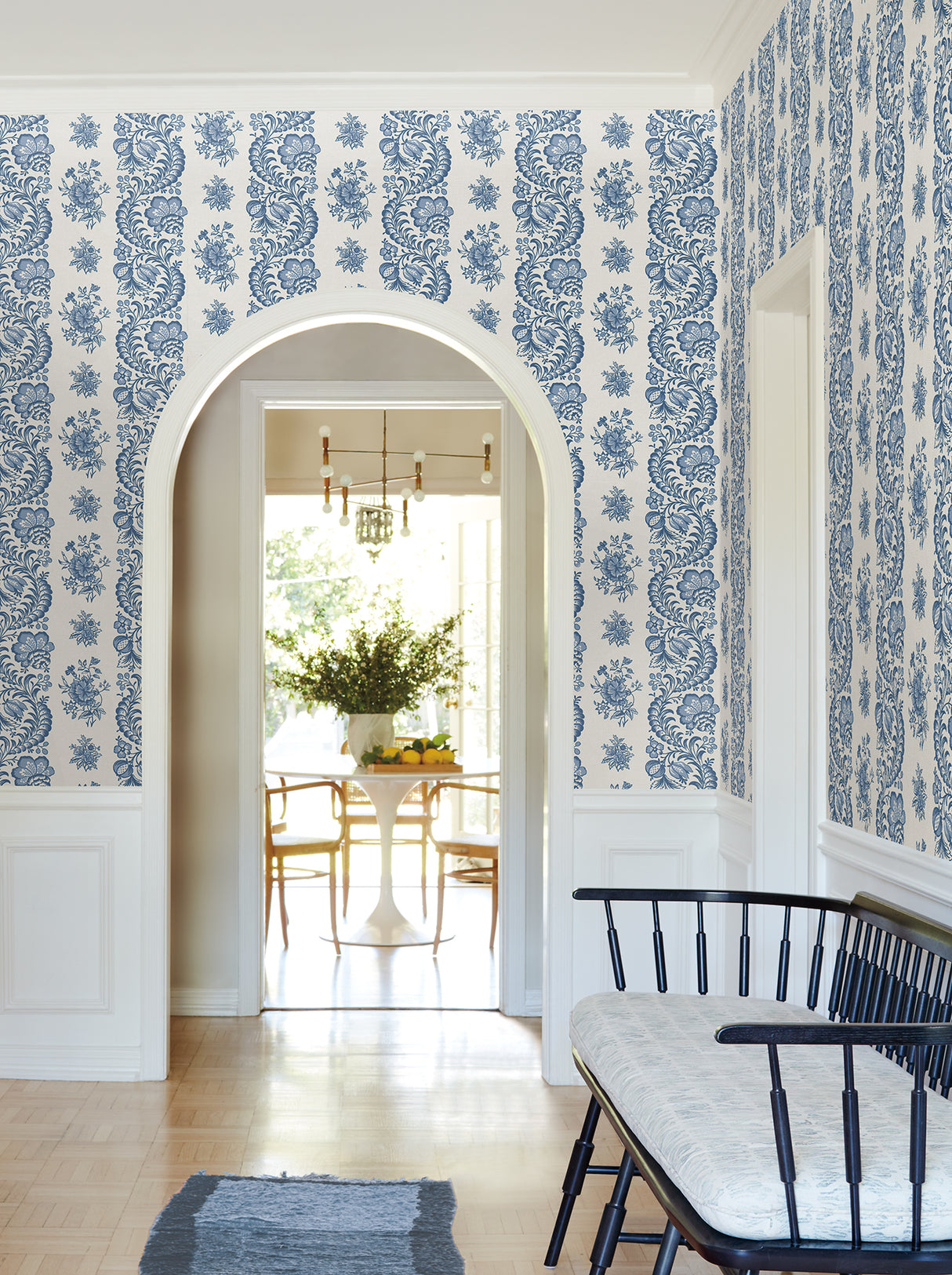 Beaumont Blue by Antonina Vella Floral Stripe Wallpaper – York Designer Series VP1302