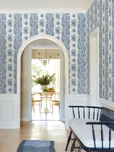 Beaumont Blue by Antonina Vella Floral Stripe Wallpaper – York Designer Series VP1302
