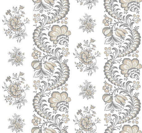 Beaumont Charcoal Floral Stripe Wallpaper by Antonina Vella - VP1303
