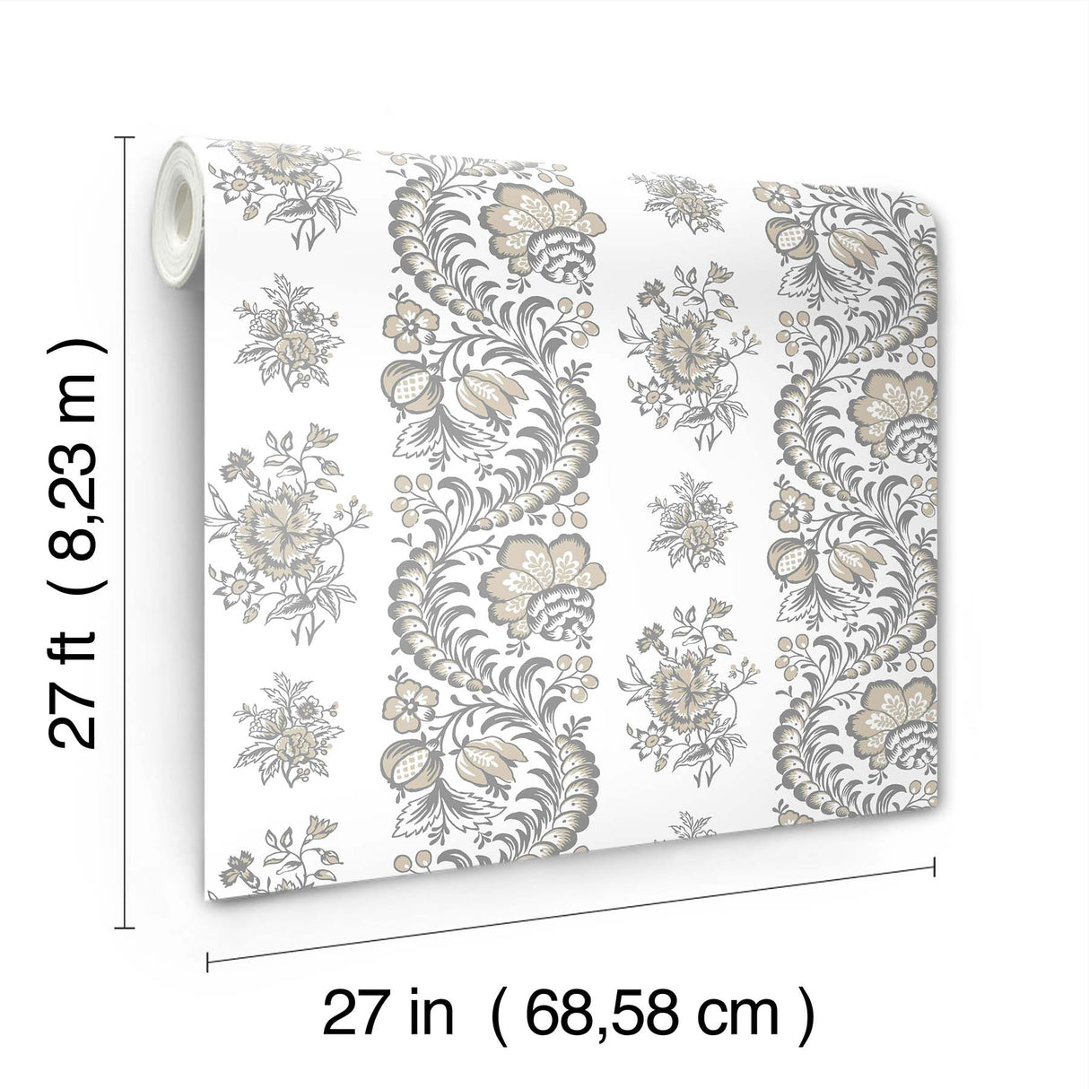 Beaumont Charcoal Floral Stripe by Antonina Vella Botanical Non Woven Unpasted Wallpaper from the Antonina Vella Jardin Collection - VP1303
