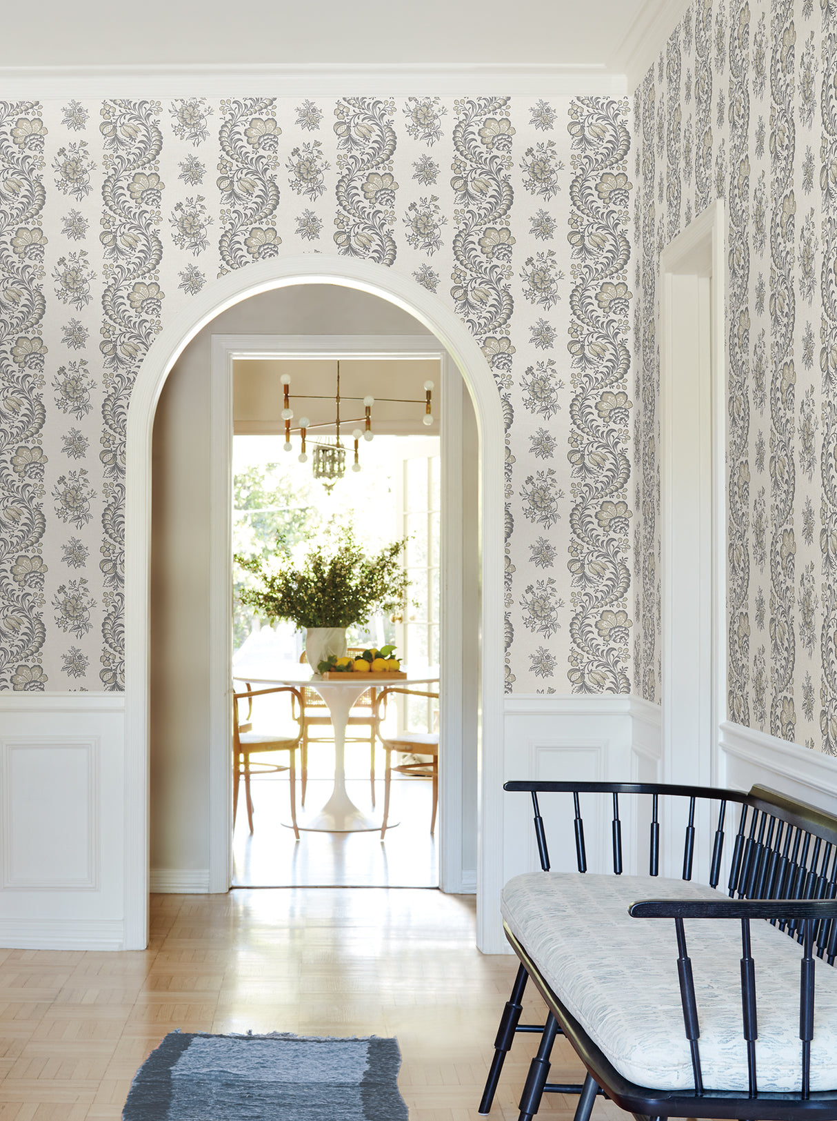 Beaumont Charcoal Floral Stripe by Antonina Vella Botanical Non Woven Unpasted Wallpaper from the Antonina Vella Jardin Collection - VP1303