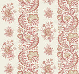 Beaumont Ruby Floral Stripe Wallpaper by Antonina Vella VP1304 - Rich Red and Golden Beige Botanical Pattern on Pale Beige Background