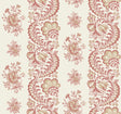 Beaumont Ruby Floral Stripe Wallpaper by Antonina Vella VP1304 - Rich Red and Golden Beige Botanical Pattern on Pale Beige Background