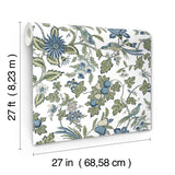 Parterre Blue by Antonina Vella Intricate Jacobean Exotic Birds Botanical Floral Traditional Unpasted Non Woven Sidewall Wallpaper VP1314