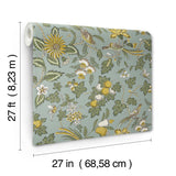 Parterre Light Blue Traditional Jacobean Birds and Botanicals Non Woven Wallpaper by Antonina Vella Jardin Collection - VP1315
