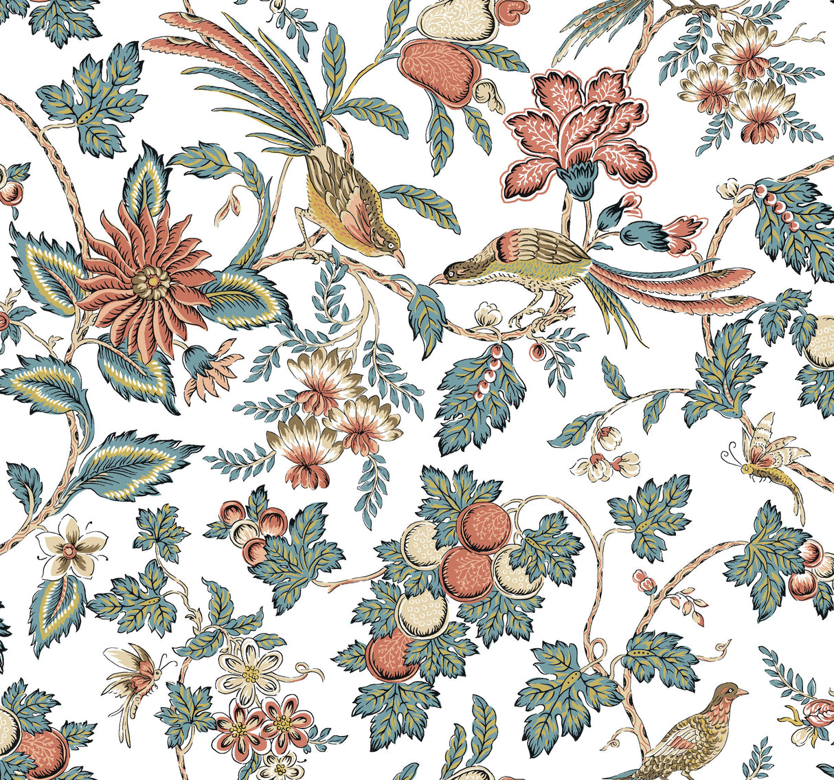 Parterre Coral Jacobean Wallpaper by Antonina Vella VP1316 close-up