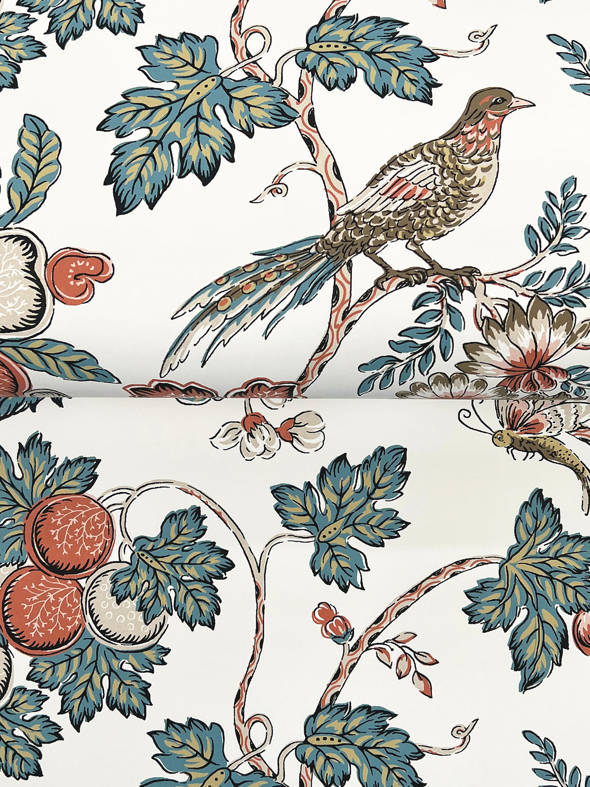 Parterre Coral Cornflower & Ginger by Antonina Vella Jacobean Wallpaper – York Designer Series VP1316