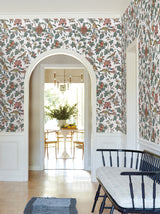 Parterre Coral Cornflower & Ginger by Antonina Vella Jacobean Wallpaper – York Designer Series VP1316