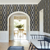 Laureate Off Black by Antonina Vella Vine Trellis Wallpaper – York Designer Series VP1324