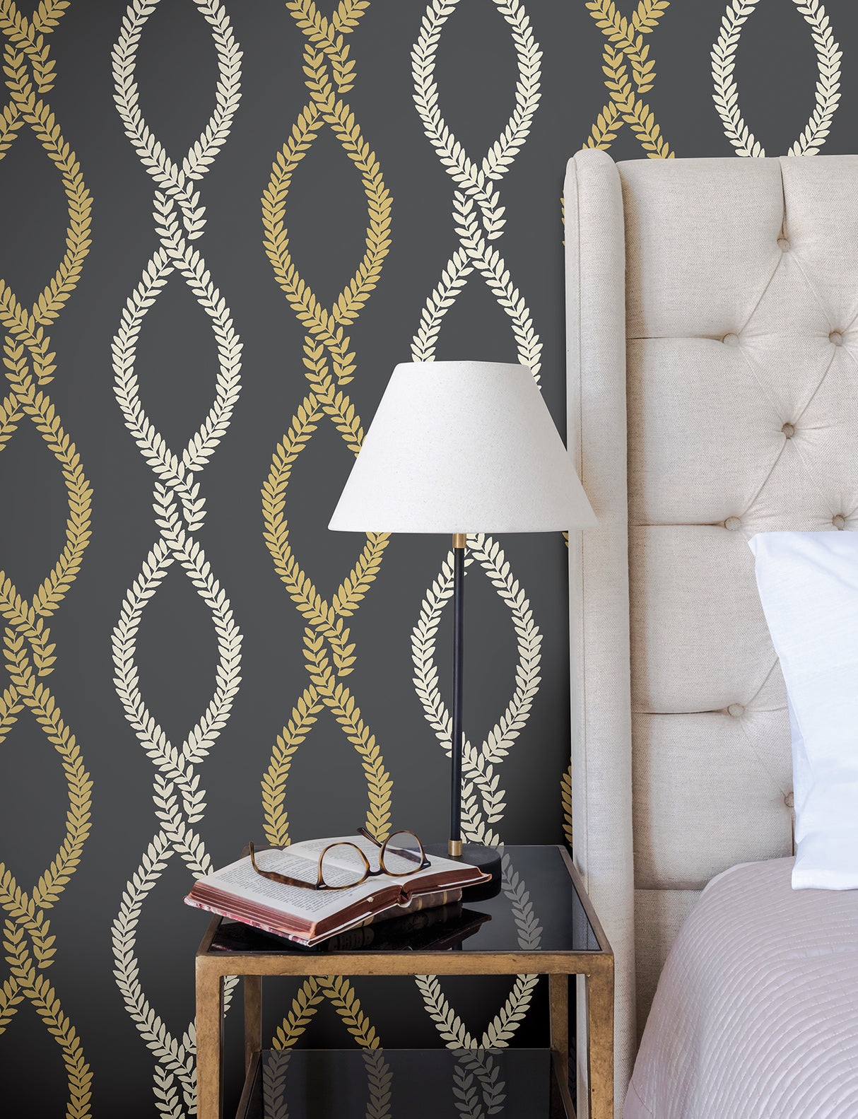 Laureate Off Black by Antonina Vella Vine Trellis Wallpaper – York Designer Series VP1324