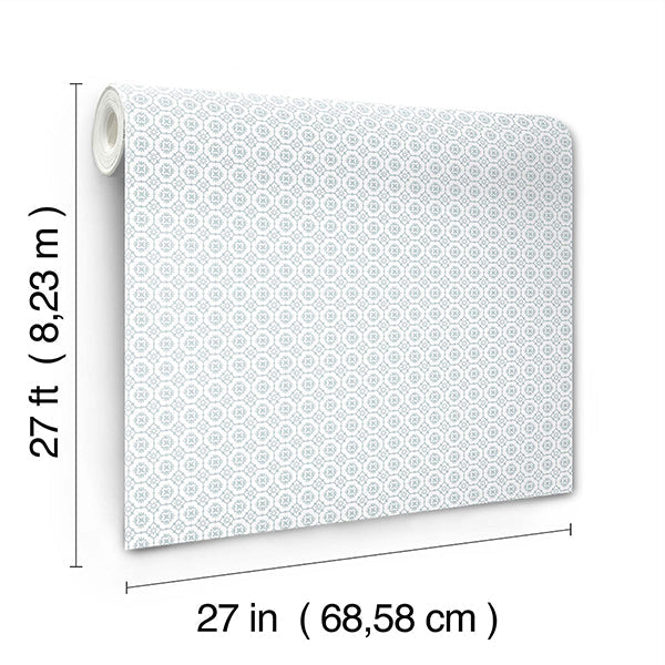Priti Light Blue Floral Grid by Antonina Vella Floral Grid Wallpaper – York Designer Series VP1331