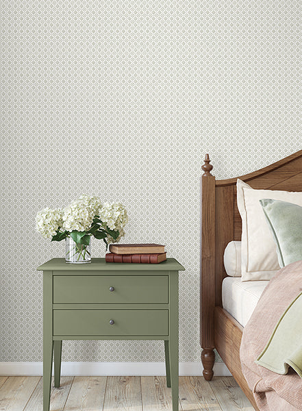 Priti Grey by Antonina Vella Floral Grid Wallpaper – York Designer Series VP1334