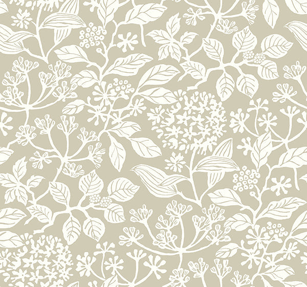 Rowen Taupe Botanical Wallpaper VP1344 by Antonina Vella – 27 in x 27 ft roll