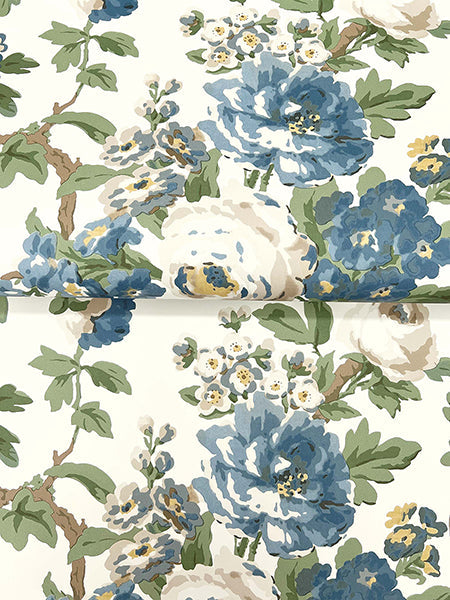 Beatrix Blue by Antonina Vella Vintage Floral Wallpaper – York Designer Series VP1352