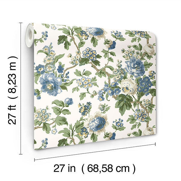 Beatrix Blue by Antonina Vella Vintage Floral Wallpaper – York Designer Series VP1352