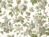 Beatrix Neutral & Sage vintage floral wallpaper pattern by Antonina Vella, 27 in x 27 ft bolt