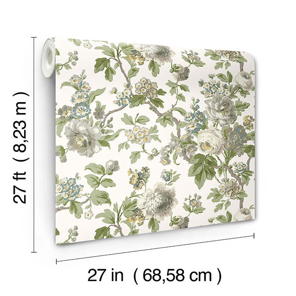 Beatrix Neutral & Sage by Antonina Vella Vintage Floral Wallpaper – York Designer Series VP1353