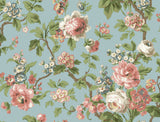 Beatrix Sky Blue Vintage Floral Wallpaper by Antonina Vella - VP1354