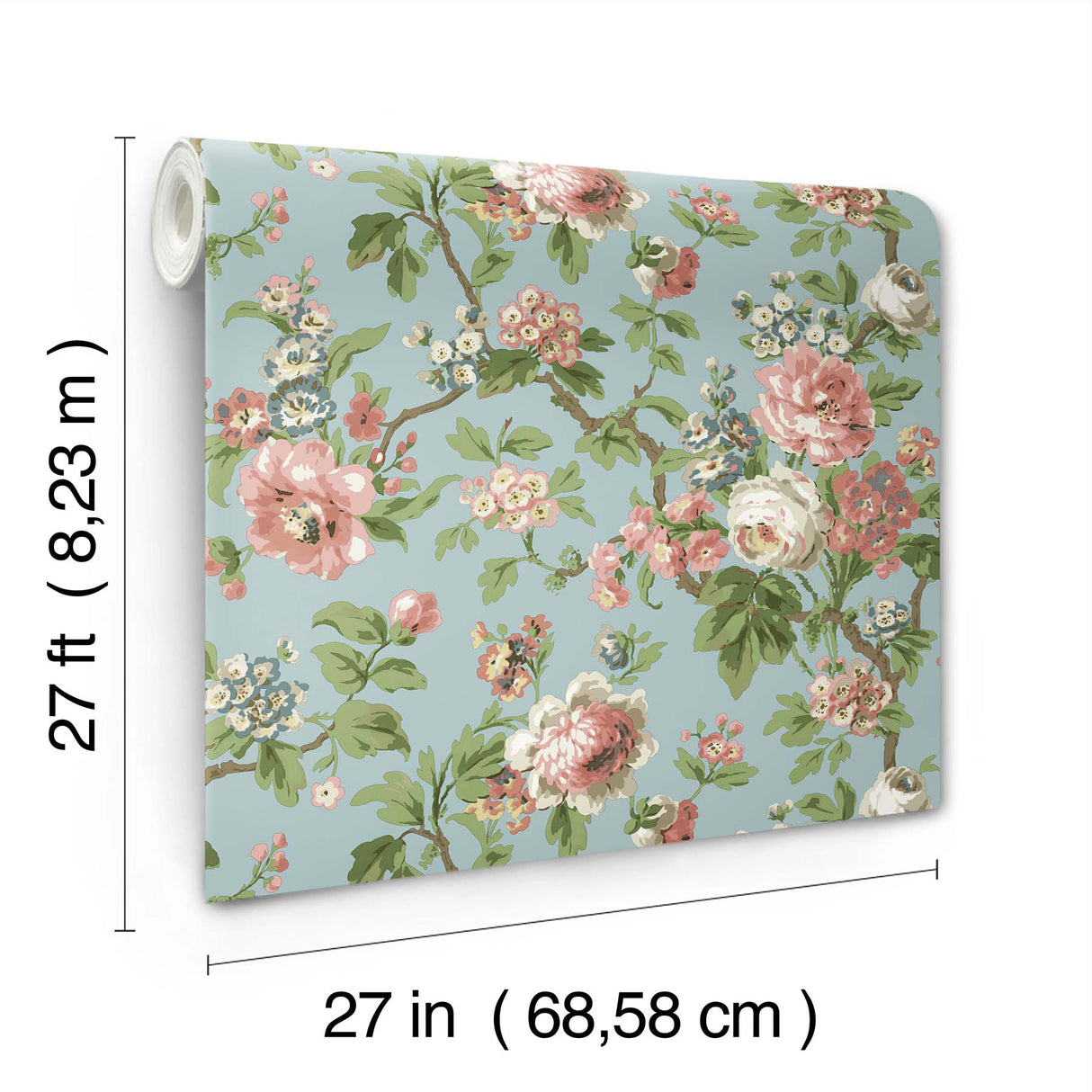 Beatrix Sky Blue by Antonina Vella Vintage Floral Non Woven Unpasted Wallpaper, 27-in x 27-ft Roll, Covers About 60.8 Square Feet - VP1354