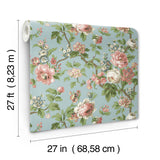 Beatrix Sky Blue by Antonina Vella Vintage Floral Non Woven Unpasted Wallpaper, 27-in x 27-ft Roll, Covers About 60.8 Square Feet - VP1354