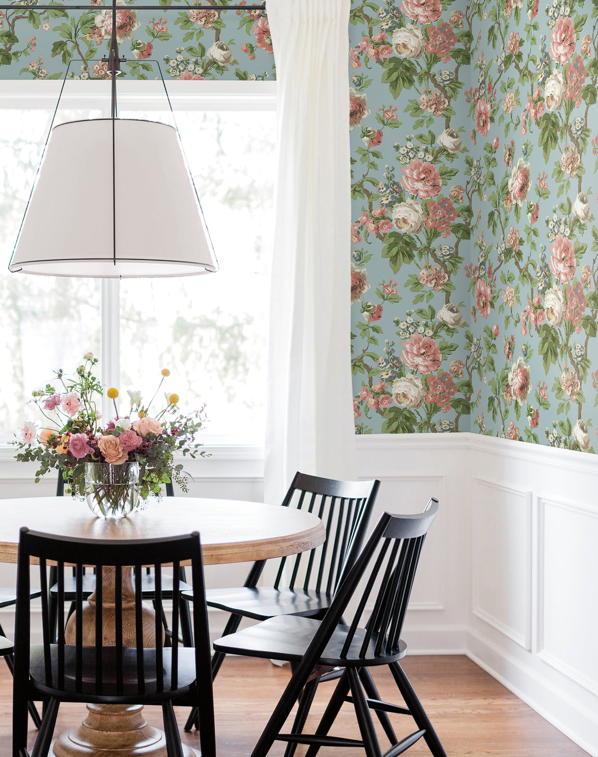 Beatrix Sky Blue by Antonina Vella Vintage Floral Non Woven Unpasted Wallpaper, 27-in x 27-ft Roll, Covers About 60.8 Square Feet - VP1354