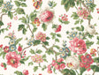 Beatrix Fuchsia Vintage Floral Wallpaper by Antonina Vella with pink and green blossoms on cream background, 27 in x 27 ft roll