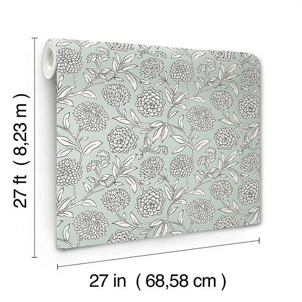 Chatsworth Garden Sky Blue by Antonina Vella Floral Trail Wallpaper – York Designer Series VP1361