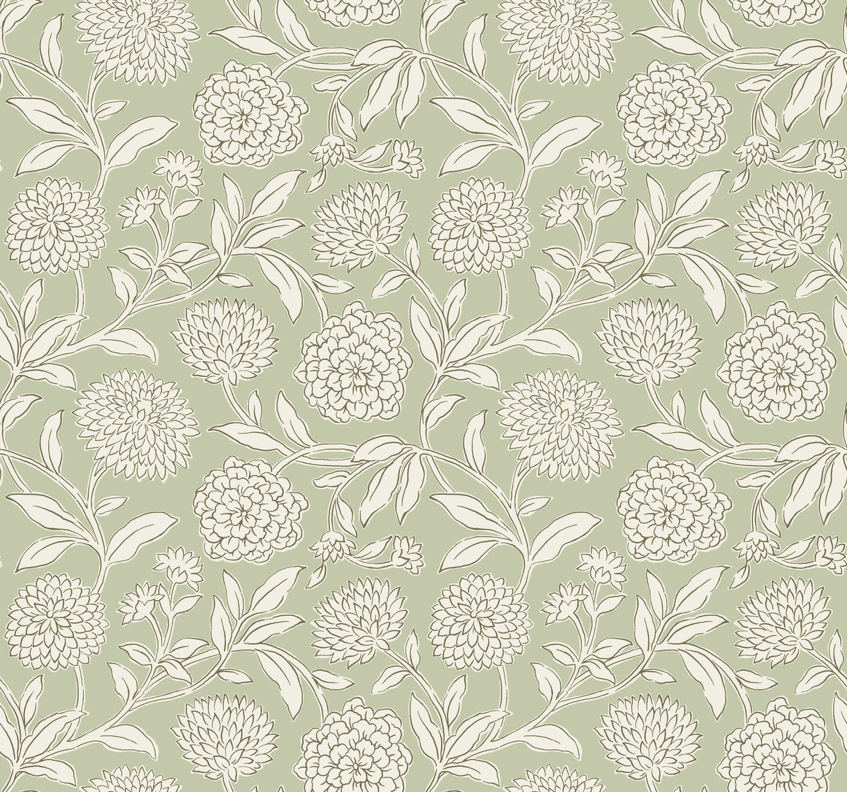 Chatsworth Garden Light Green Floral Trail Wallpaper VP1362 by Antonina Vella