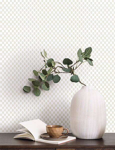 Brioni Beige by Antonina Vella Floral Stamp Wallpaper – York Designer Series VP1393