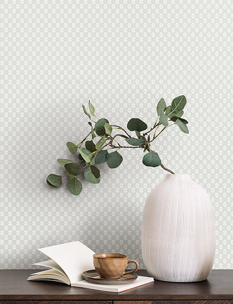 Brioni Grey by Antonina Vella Floral Stamp Wallpaper – York Designer Series VP1395