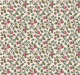 Antonina Vella Framboise Merlot Berry Vines Wallpaper in Mulberry & Evergreen on cream with 27 in width and 27 ft length.