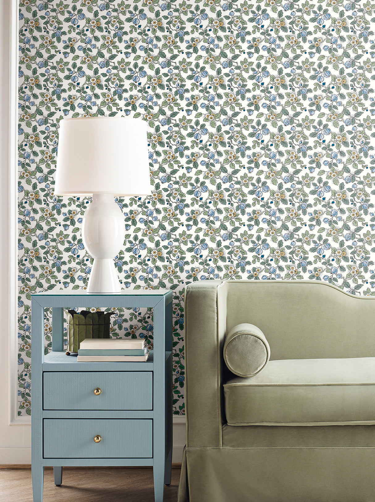 Framboise Blue by Antonina Vella Berry Vines Wallpaper – York Designer Series VP1413