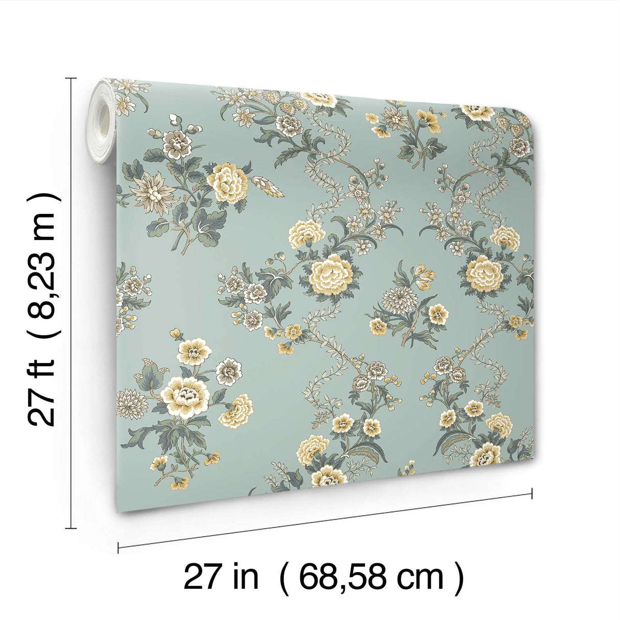 Genevieve Harbor Blue Floral Trail Wallpaper by Antonina Vella, Jardin Collection, Non Woven, Washable and Strippable, 27-in x 27-ft - VP1422