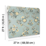 Genevieve Harbor Blue Floral Trail Wallpaper by Antonina Vella, Jardin Collection, Non Woven, Washable and Strippable, 27-in x 27-ft - VP1422