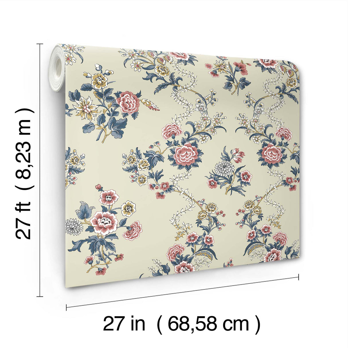 Genevieve Rose & Navy by Antonina Vella Floral Trail Wallpaper – York Designer Series VP1424