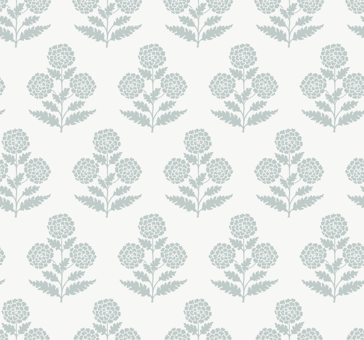 Souci Light Blue Marigolds Wallpaper by Antonina Vella, 27 in x 27 ft bolt