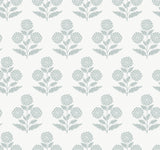 Souci Light Blue Marigolds Wallpaper by Antonina Vella, 27 in x 27 ft bolt