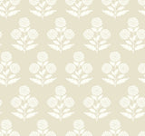 Souci Beige Marigolds Wallpaper VP1433 by Antonina Vella – beige and white floral block print