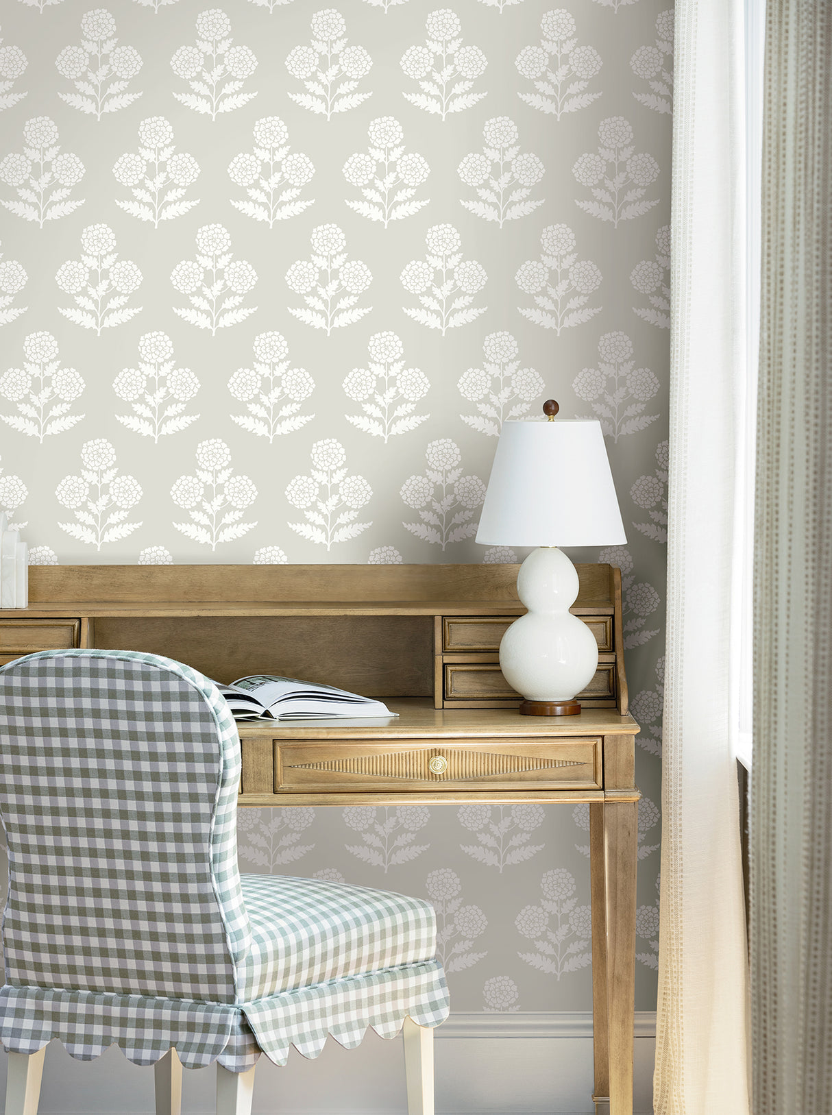 Souci Beige Marigolds by Antonina Vella Botanical Wallpaper – York Designer Series VP1433