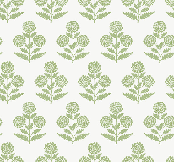 Souci Green Marigolds Wallpaper by Antonina Vella – York Designer Series VP1436