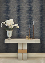 Operetta Navy by Ronald Redding Metallic Columns Wallpaper- York Designer Series VR1503