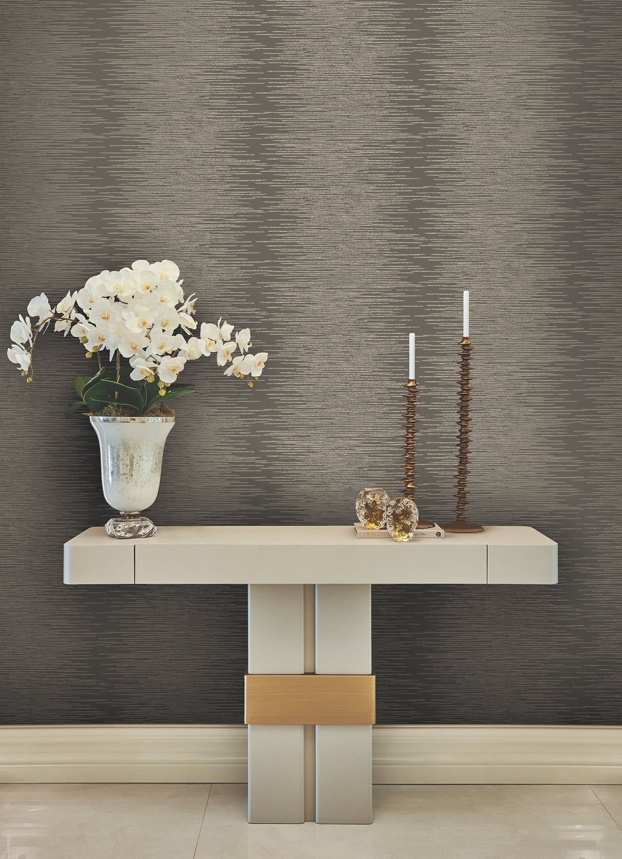 Operetta Stone by Ronald Redding Metallic Columns Wallpaper- York Designer Series VR1505