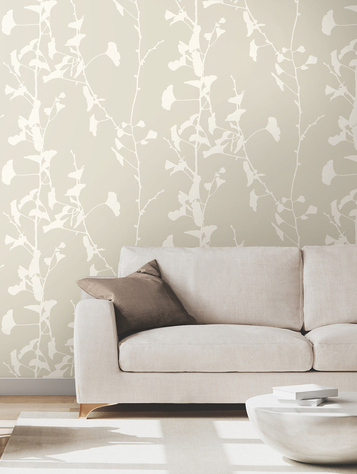 Ginkgo Silhouette Taupe by Ronald Redding Cork Wallpaper – York Designer Series VR1507