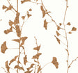 Ginkgo Silhouette Light Brown cork wallpaper with vertical botanical silhouettes on white, 27 in x 27 ft bolt.