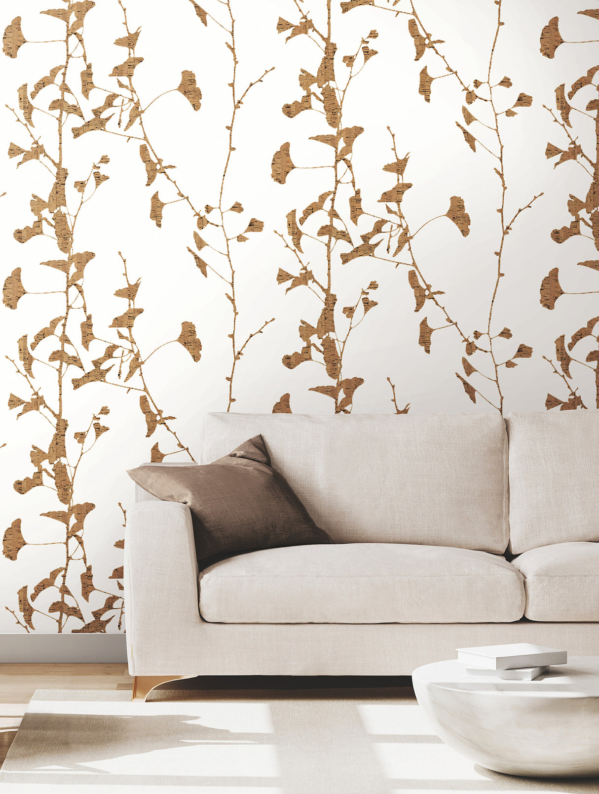 Ginkgo Silhouette Light Brown by Ronald Redding Cork Wallpaper – York Designer Series VR1509