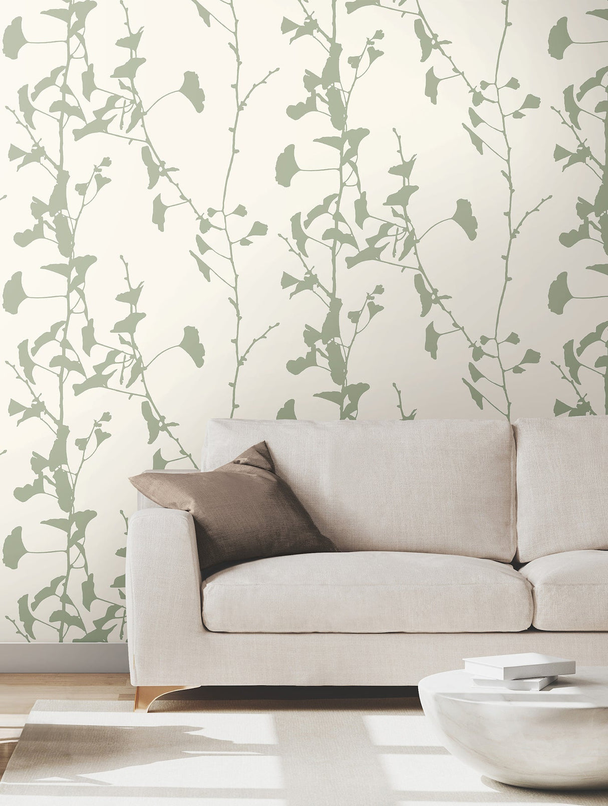 Ginkgo Silhouette Sage by Ronald Redding Cork Wallpaper- York Designer Series VR1510