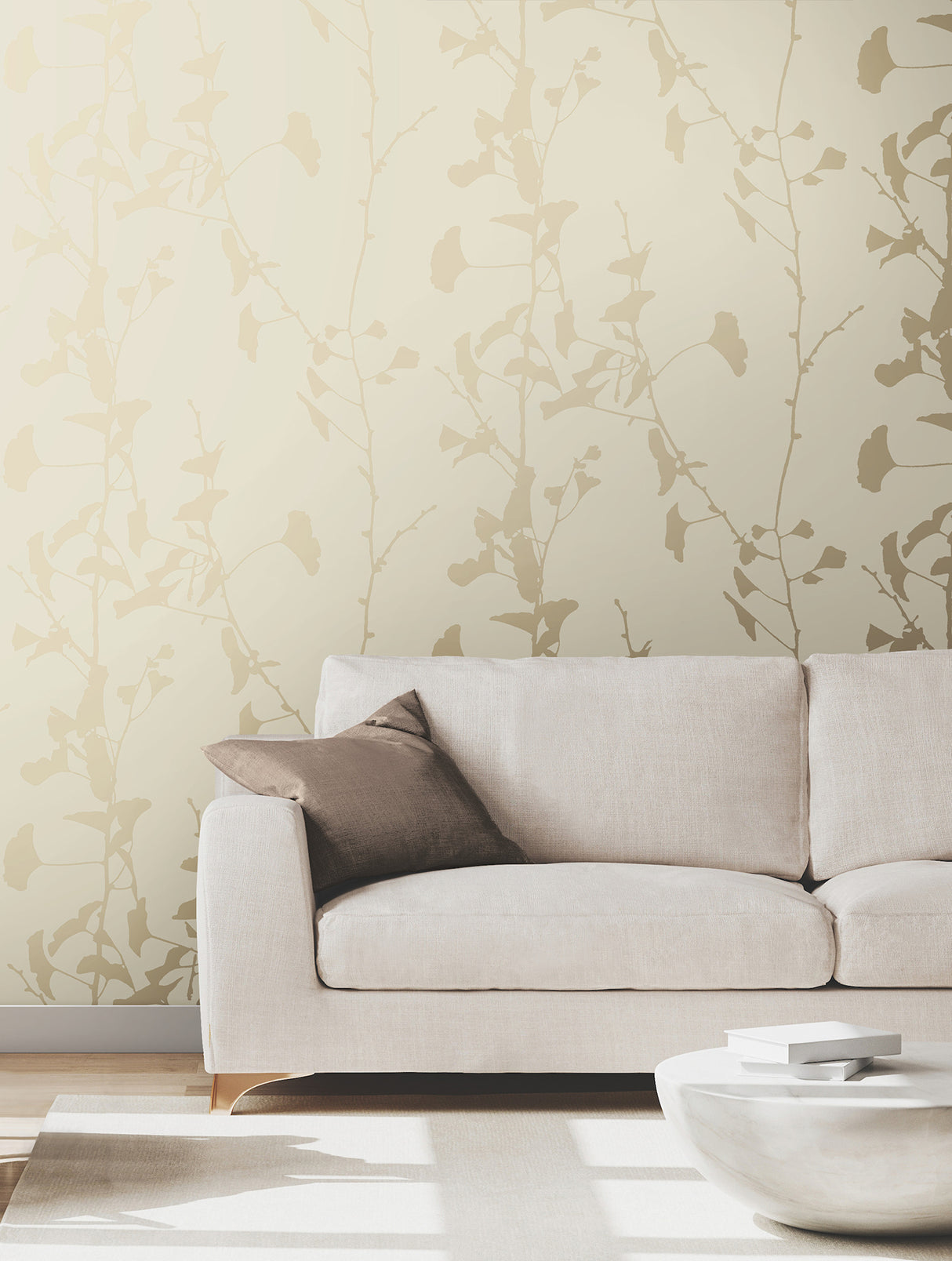 Ginkgo Silhouette Neutral by Ronald Redding Cork Wallpaper- York Designer Series VR1511
