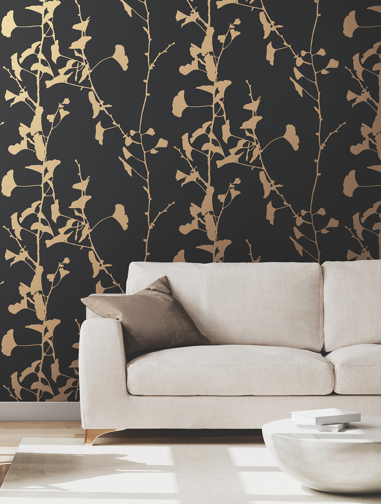 Ginkgo Silhouette Black & Gold by Ronald Redding Cork Wallpaper- York Designer Series VR1512