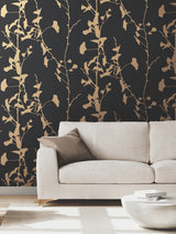 Ginkgo Silhouette Black & Gold by Ronald Redding Cork Wallpaper- York Designer Series VR1512